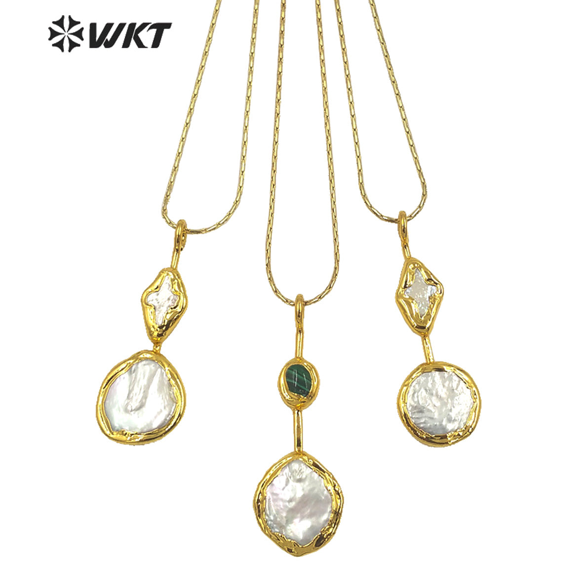 WT-JN261 WKT Newest Design 18K Real Gold Plated Resist Tarnishable Natural Freshwater Pearl Pendant Necklace With 18 Inch Chain