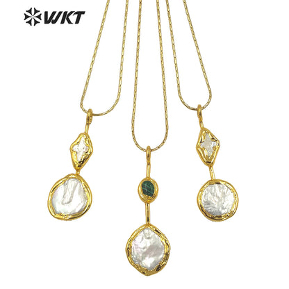 WT-JN261 WKT Newest Design 18K Real Gold Plated Resist Tarnishable Natural Freshwater Pearl Pendant Necklace With 18 Inch Chain