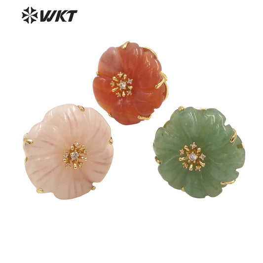 WT-R490 WKT Fashion Design Trendy Gift for Women Flower Shaped Colorful High Quality Gorgeous Natural Gemstone Stone Ring