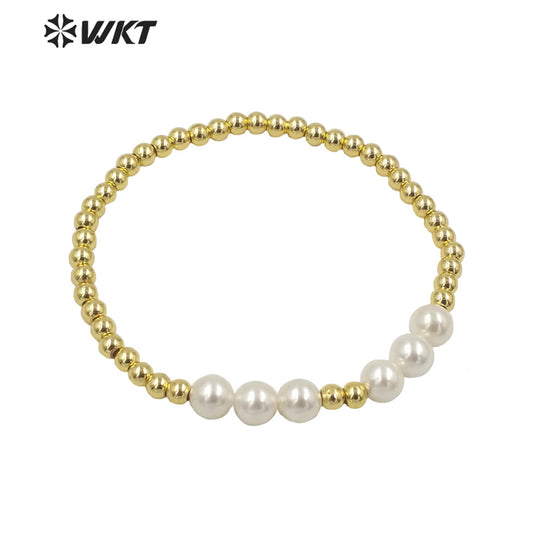 WT-MPB042 WKT 2022 Hot Style Retro Court Natural Freshwater Pearl Bracelet Stitching Gold Small Beads Bracelet Gift Jewelry