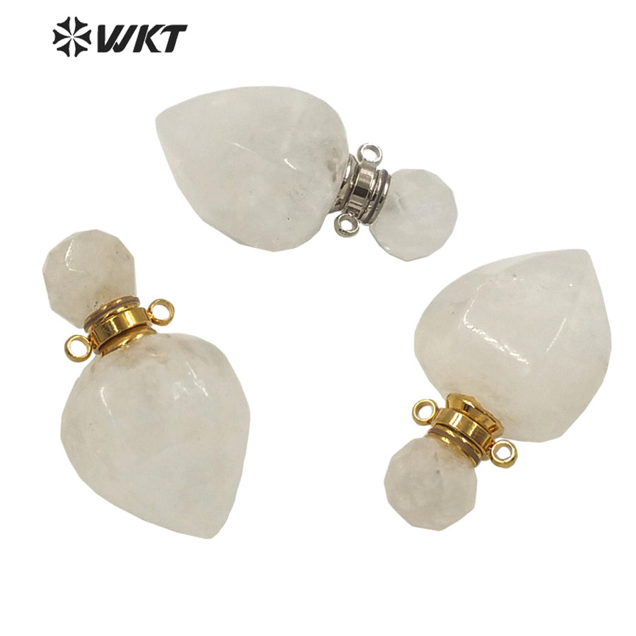 WT-P1636 Amazing Gold Electroplated Crystal Quartz Stone Perfume Bottle Jewelry Pendant Small Drop Bottle Pendant