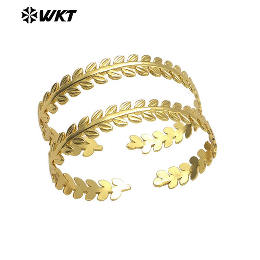 WT-B674 High Quality 18K Gold Plated Yellow Brass Willow Leaf Shape Delicate Gentle Bracelet for Women As Anniversary Gift