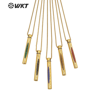 WT-N1371 Niche Design Gemstone Pendant Necklace Inlaid Colored Gemstone Necklace 18k Real Gold Plated Perfume Bottle Necklace