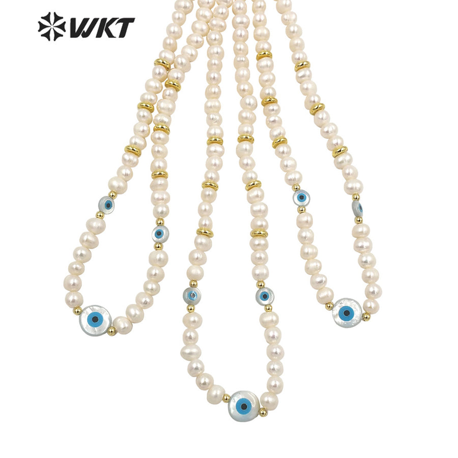 WT-JN201 Fashion Gorgeous Women Hand Strand Pearl Beads Necklace Irregular Potatoes Pearl Eye Charm Necklace in 16 Inch
