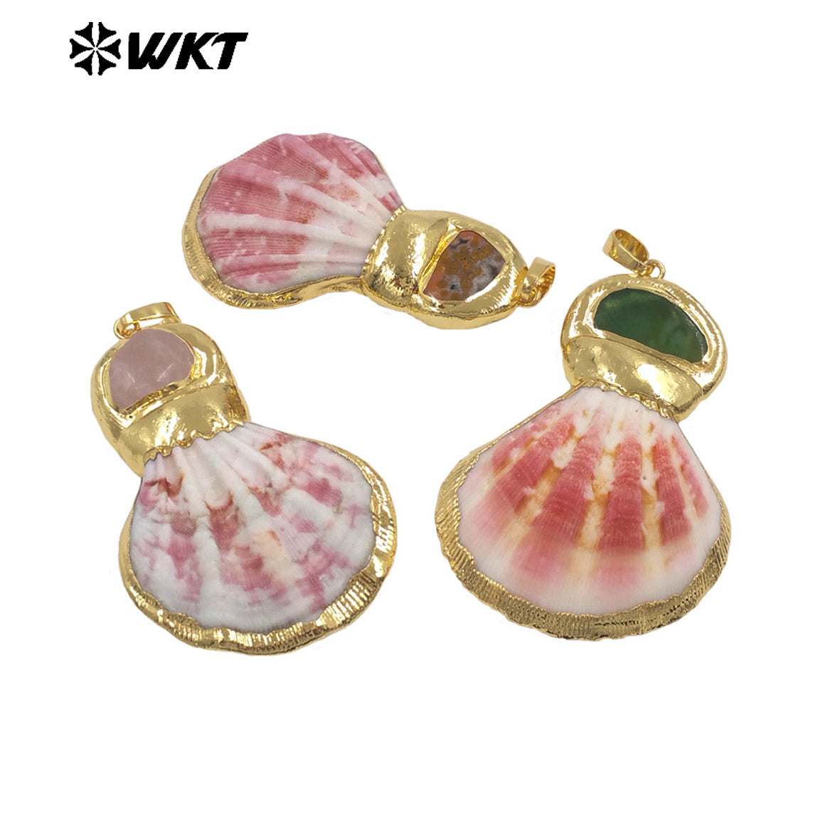 WT-JP508 High Quality Gold Plated Natural Stone And Scallop Shell Splicing Pendants For Handmade Necklace Design Accessory