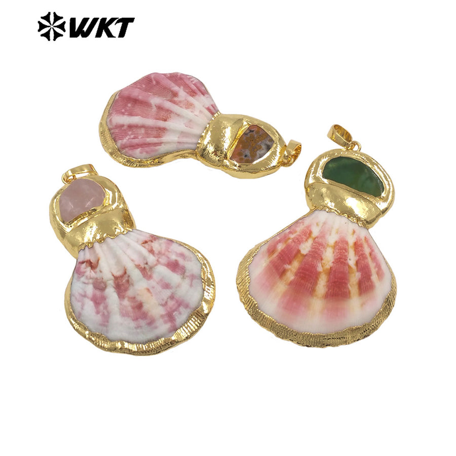 WT-JP508 High Quality Gold Plated Natural Stone And Scallop Shell Splicing Pendants For Handmade Necklace Design Accessory