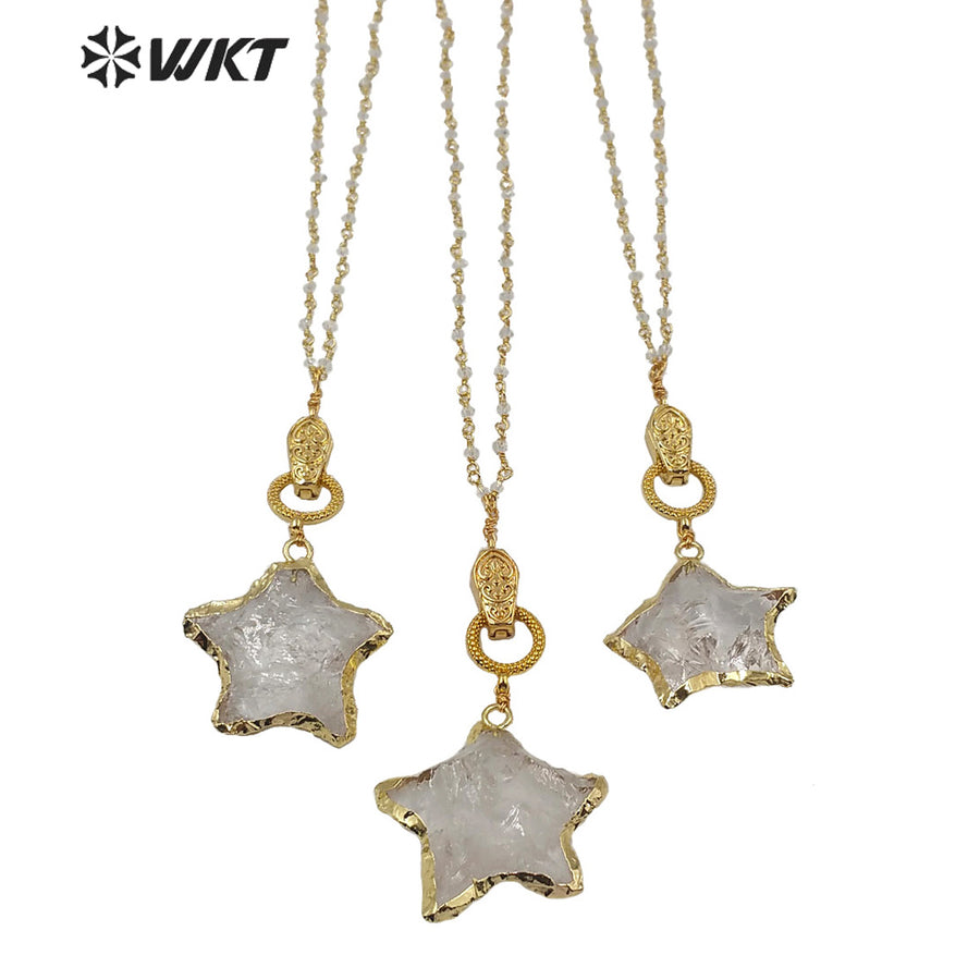 WT-N1214 Natural Raw Crystal Quartz Necklace Lady Fashion Jewelry Star Shape Crystal Necklace With Magnet Buckle