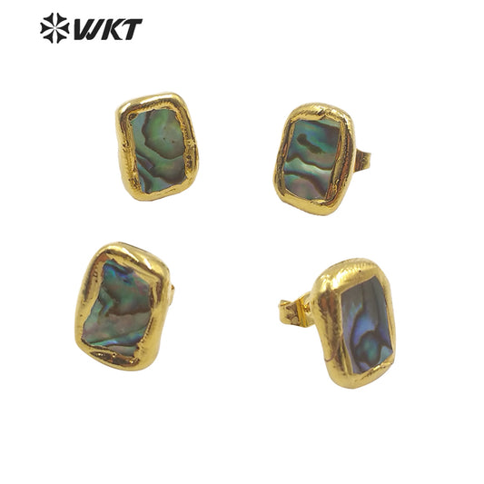 WT-E602 Hot Sale Long Rectangle Abalone Shell Studs Earring Gold Trim Fashion Lady Shell Studs Boho Style Abalone Studs