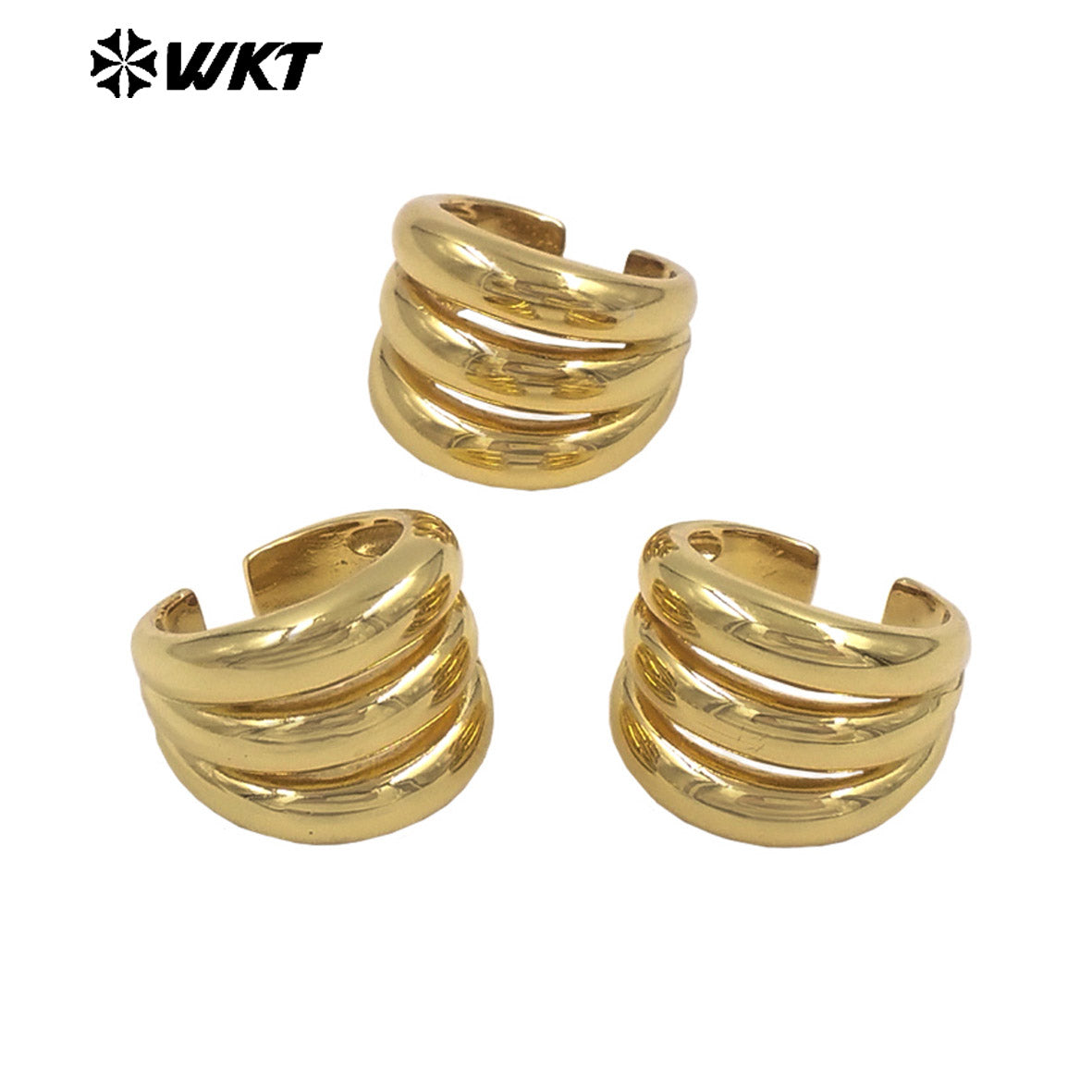 WT-R597 High Quality Classical Design 18K Gold Plated Three Layers Yellow Brass Metal Rings For Women Fashion Matching