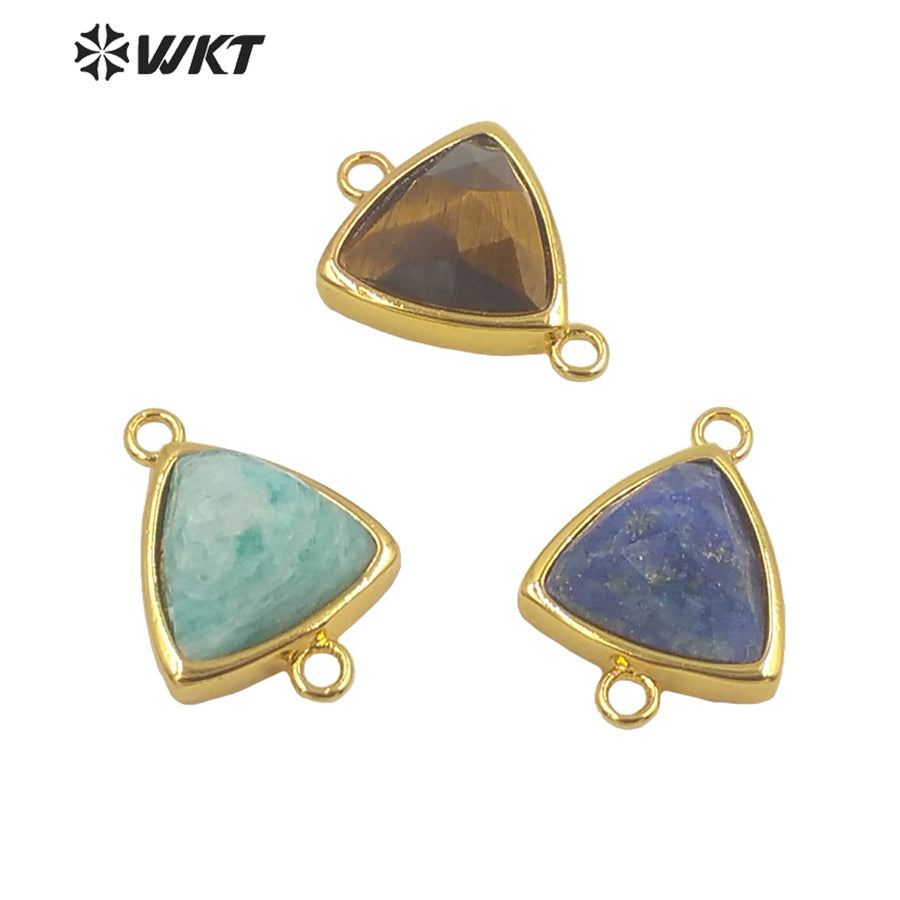 WT-C309 Wholesale Fashion Gold Bezel Stone Connectors Small Size Gemstone Triangle Jewelry Findings Connectors for Bracelets