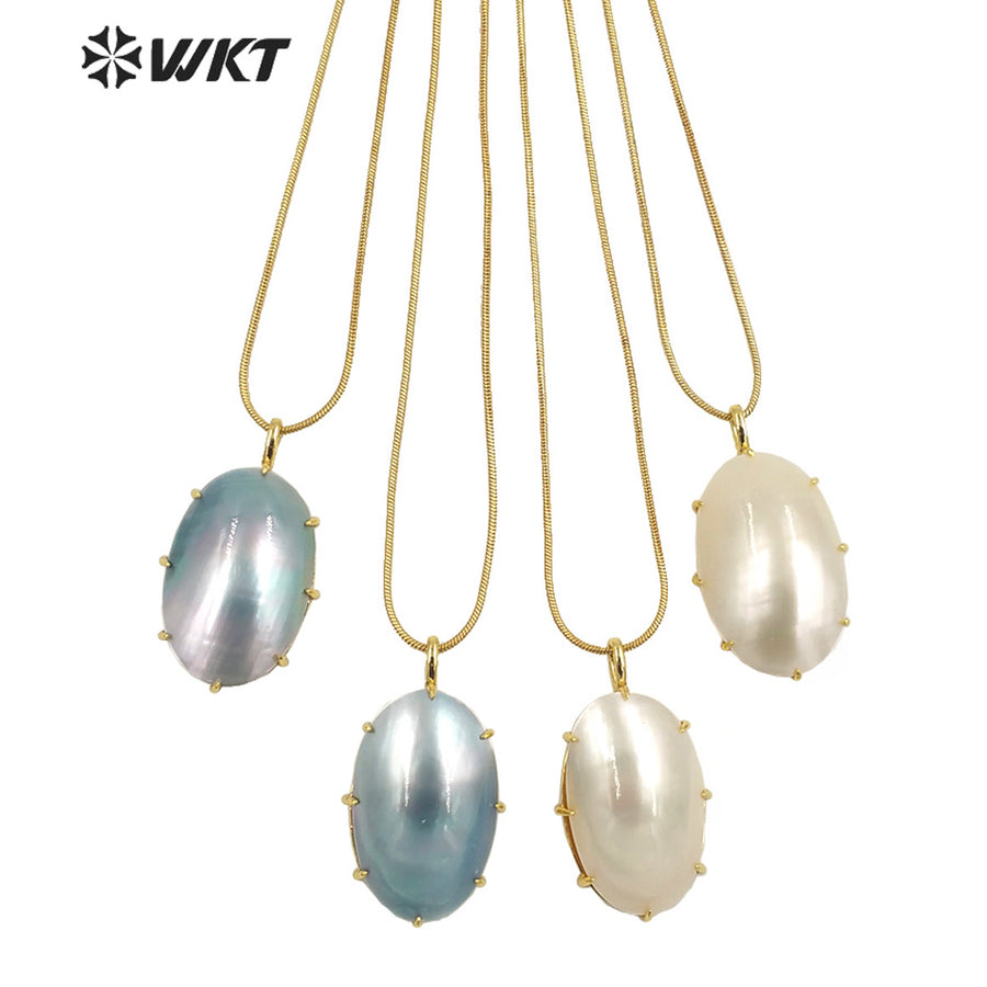 WT-JN250 Wholesale Vintage Style Trendy Natural Mabe Shell Exquisite High Quality Pendant Necklace