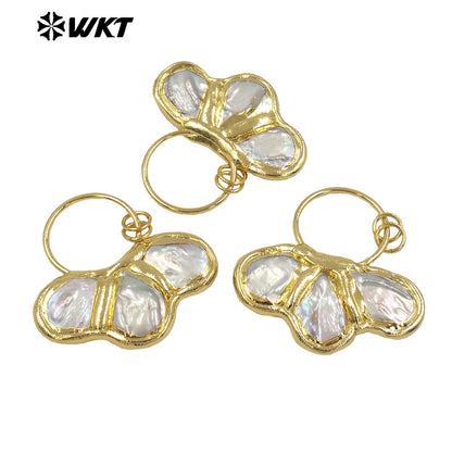 WT-JP386 WKT 2024 New Design 18K Gold Plated Natural Yellow Brass Freshwater Pearl Shell Shape Pendant Necklace Accessories