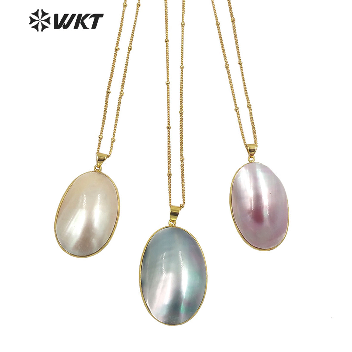 WT-JN229 Newest Summer Design High Polish Brightly Flash Natural MOP Necklace Women Oval Mabe Jewelry Pendant Necklace