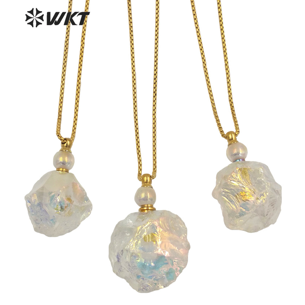 WT-N1272 Amazing Precious Energy Hammer Raw Crystal Stone Essential Oil Bottle Necklace Lucky Raw Stone Necklace for Perfume