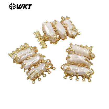 WT-JP398 Wholesale Gorgeous 10 Loops Gold Plated Natural Freshwater Pearl Connectors for Jewelry Necklace Design