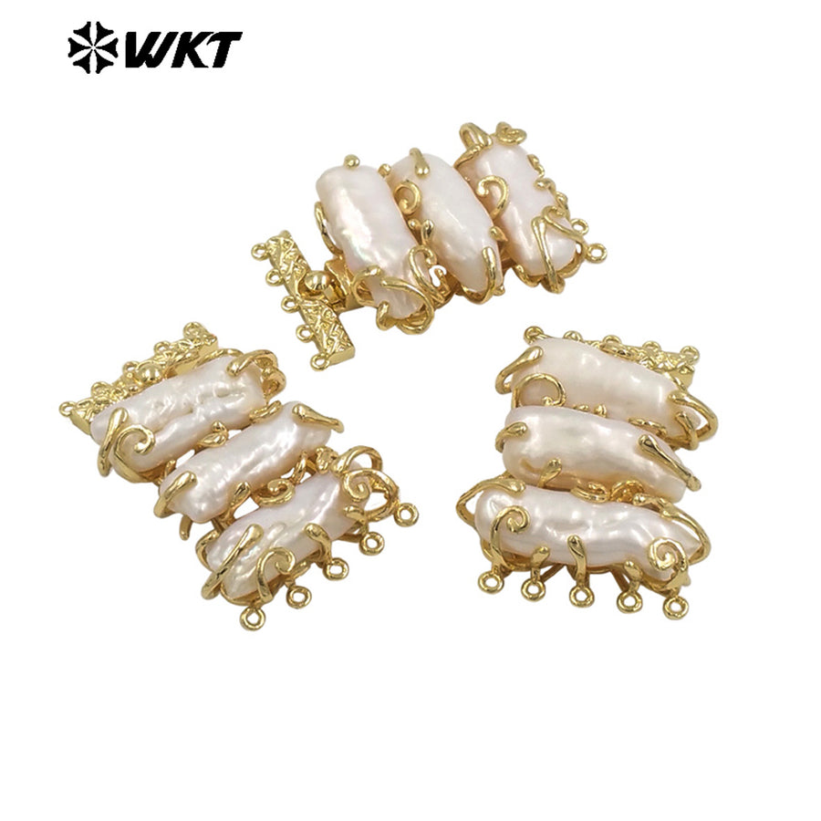 WT-JP398 Wholesale Gorgeous 10 Loops Gold Plated Natural Freshwater Pearl Connectors for Jewelry Necklace Design