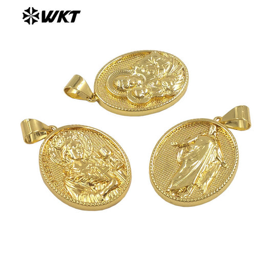 JFE147 Wholesale Newest Metal Yellow Brass Gold Plated Jesus Religious Pendant Resist Tarnishable For Necklace Jewelry DIY
