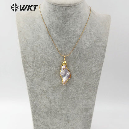 WT-JN066 New Arrival Women's Specific Jewelry Natural Pearl Pendant Back 18K Gold Plated Random Size Pearl Necklace