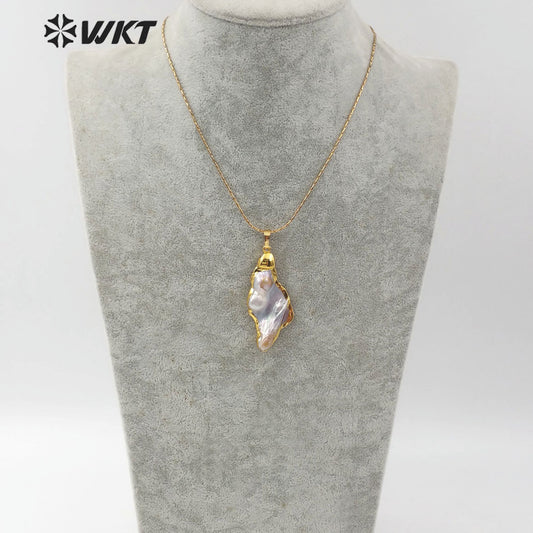 WT-JN066 New Arrival Women's Specific Jewelry Natural Pearl Pendant Back 18K Gold Plated Random Size Pearl Necklace