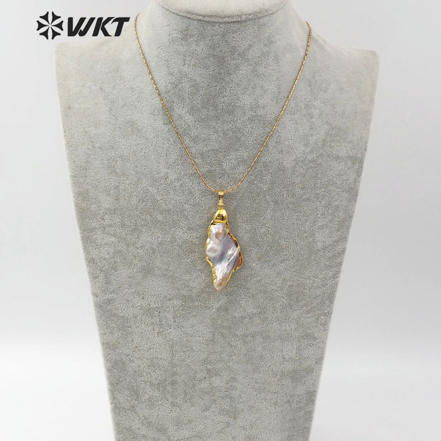 WT-JN066 New Arrival Women's Specific Jewelry Natural Pearl Pendant Back 18K Gold Plated Random Size Pearl Necklace