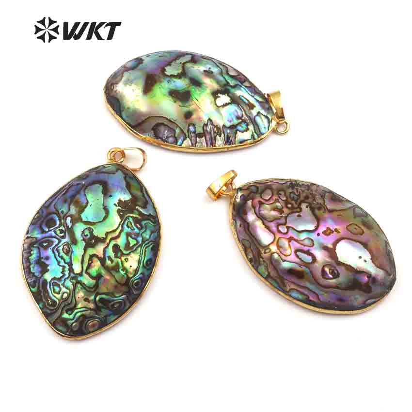 WT-JP076 New Arrival Custom Design with Round Pendant with Exclusive Random for Women Jewelry Natural Abalone Shell Pendant