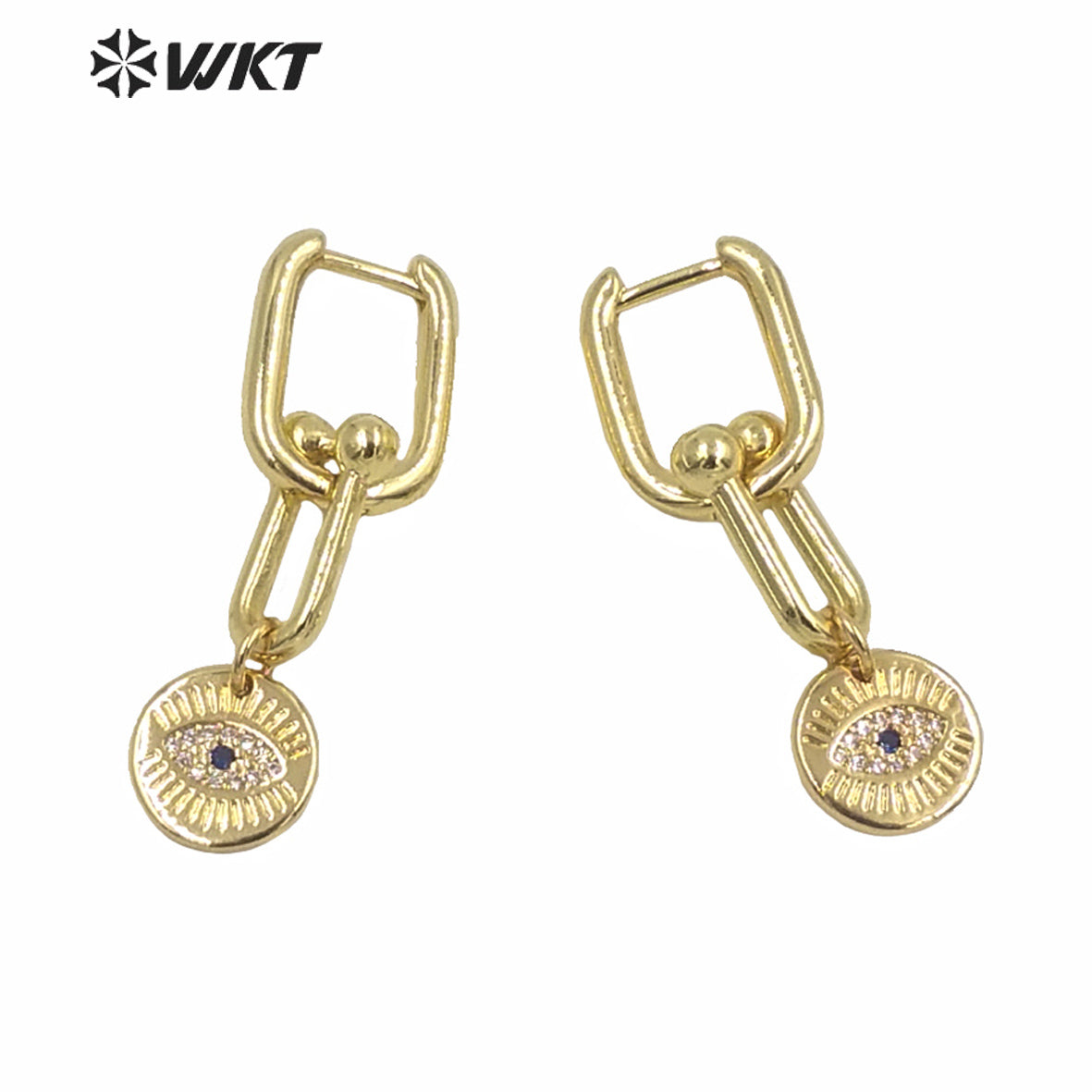 ME081 Luxury Women Earrings Gold Clasp Hoop Dangle Earrings Micropaved Eye Charming Lady Drop Earrings
