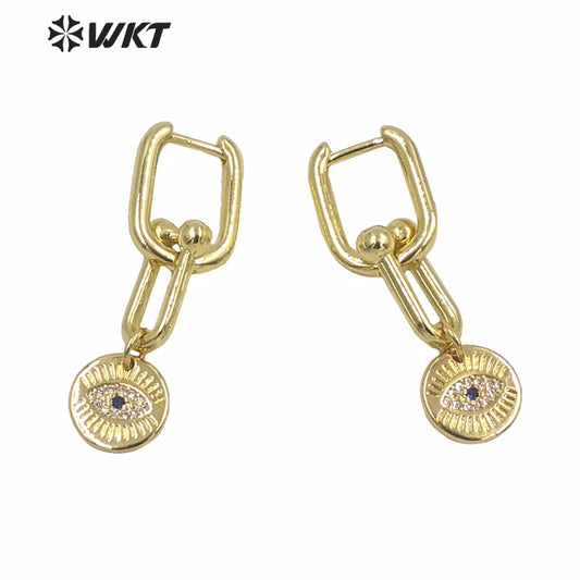 ME081 Luxury Women Earrings Gold Clasp Hoop Dangle Earrings Micropaved Eye Charming Lady Drop Earrings