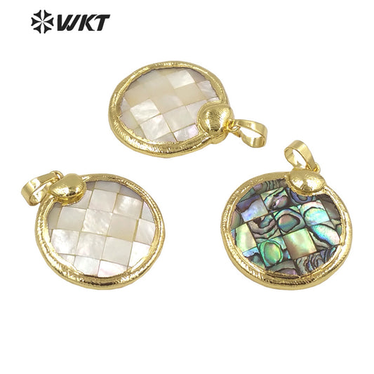 WT-JP351 WKT Classic Vintage Hot Selling Natural Shell Round Shaped Luxury Scallop Necklace Pendants