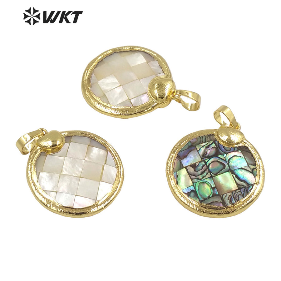 WT-JP351 WKT Classic Vintage Hot Selling Natural Shell Round Shaped Luxury Scallop Necklace Pendants