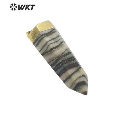 WT-P1565 Wholesale Gold Top Purple Jad Hexagonal Spirit Point Pendant Fashion Hot Natural Jade Stone Point Pendant for Women