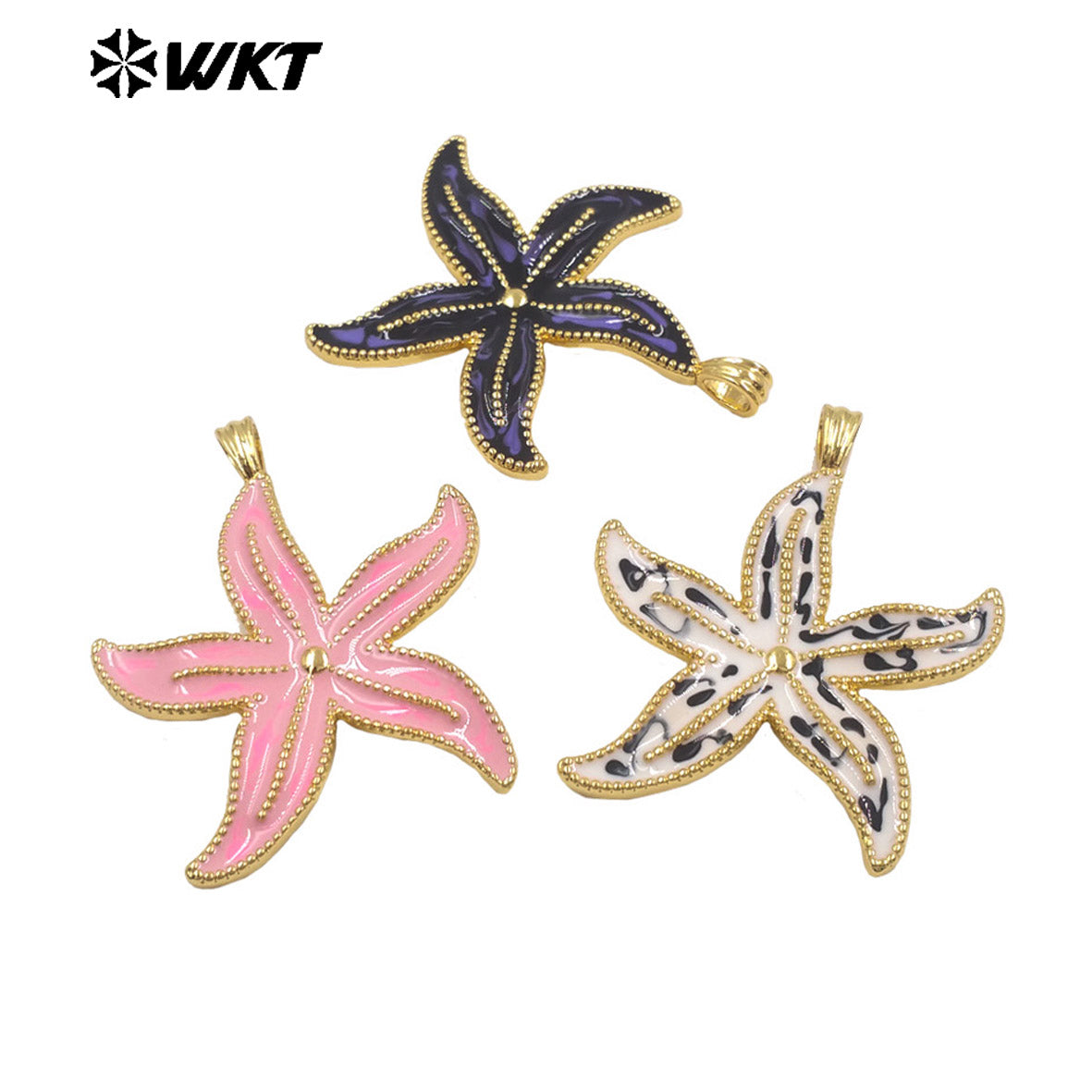 WT-P2117 Wonderful Charms Gold Plated Drop Oil Colorful Starfish Shape Pendants For Summer Style Necklace DIY Accessories