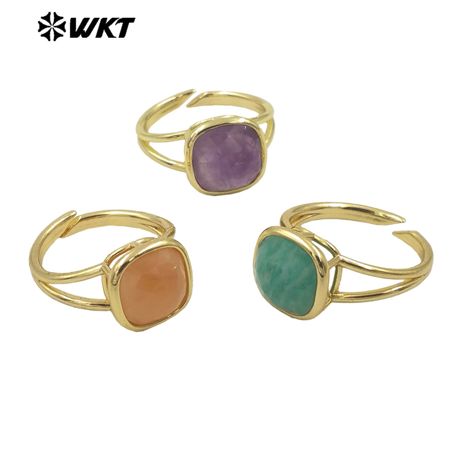 WT-R522 Wholesale New Square Natural Gemstone Setting Birthday Stone Elegant Small Amethyst Ring
