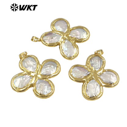 WT-JP383 High Quality Wholesale 18K Real Gold Plated Cross Shape Elegant Religious Pearl Pendant for Women As Special Gift