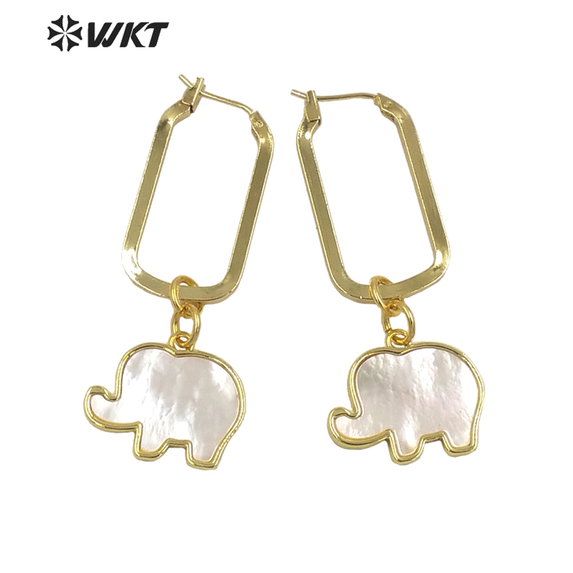 WT-MPE084 Newest Fashion White Mother of Pearl Lovely Elephant Earrings 18k Gold Plated Shell Heart Charm Earrings