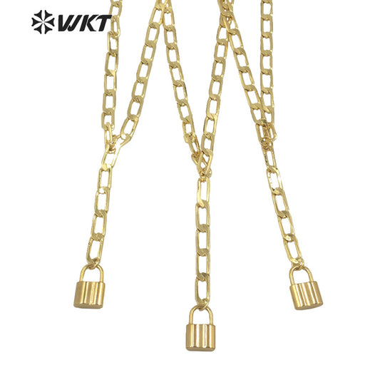 WT-N1307 Wholesale New Fashion 18k Real Gold Plated Faceted Curb Chain Y Shape Necklace Women Lock Choker Necklace