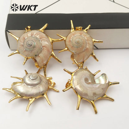 WT-JP134 Wonderful Fashion 18K Gold Electroplated Natural Trumpet Shell Pendant For Women Necklace Earrings DIY Making