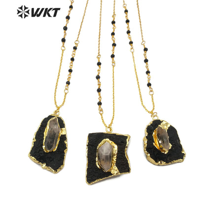 WT-N1166 Wholesale New Design Natural Black Tourmaline Pendant Necklace Natural Stone Necklace Irregular Shape Women Necklace
