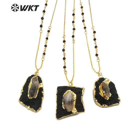 WT-N1166 Wholesale New Design Natural Black Tourmaline Pendant Necklace Natural Stone Necklace Irregular Shape Women Necklace