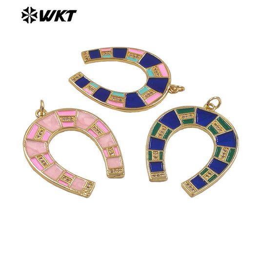 WT-P2078 Amazing Back Full Gold Plated Colorful Drop Oil Letter U Shape Charm Pendants For Handmade Necklace DIY Jewelry