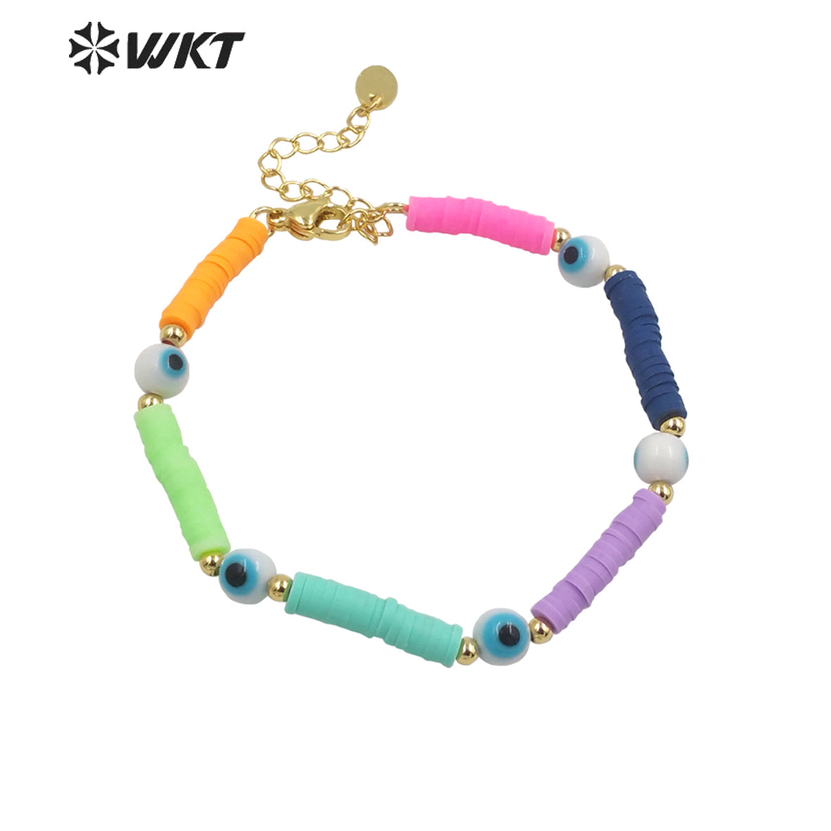 WT-MPB072 WKT NEW Design Rainbow Color Women Eye Resin Beads Bracelet Unique Collection Round Ceramic Eye Beads Bracelets