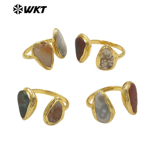 WT-R567 New Arrival 18K Gold Plated Teardrop Shape Stone Ocean Jasper Ring Adjustable Size Fine Party Jewelry Accessory