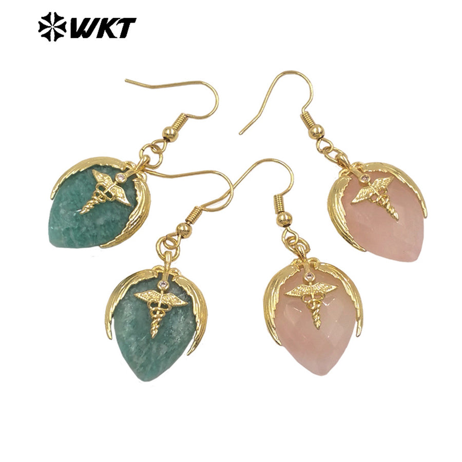 WT-E788 Exquisite Rose Quartz Multi Natural Gemstones Strawberry Shape Gold Plated Earrings For Women Lovely Jewelry Gift