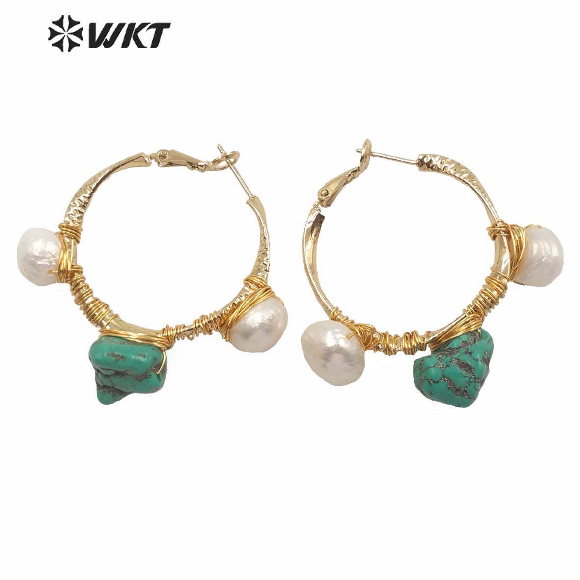 WT-MPE029 Amazing Hiperbole Women Fashion Real Stone Earrings Gold Handmade Wire Wrapped Big Hollow Ear Buckle Queen Party Ear