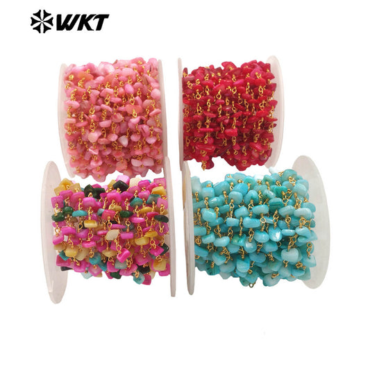 WT-RBC238 Spring New Color Fashion Colorful Shell Made by Wire Wrapped Beads Chain for Jewelry Diy Findings