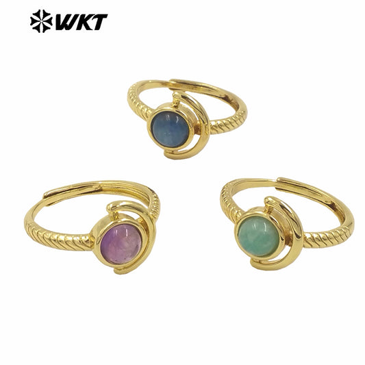 WT-R540 Newest Delicate Tiny Round Natural Stone Women Birthday Ring in Open Size With 18k Gold Plated