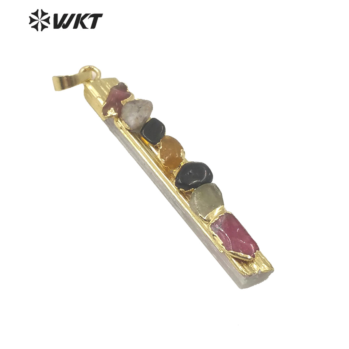 WT-P1560 Amazing Charming rainbow Tourmaline Stick Selenite Stone Necklace Slim Long White Selenite Charm Stone Necklace