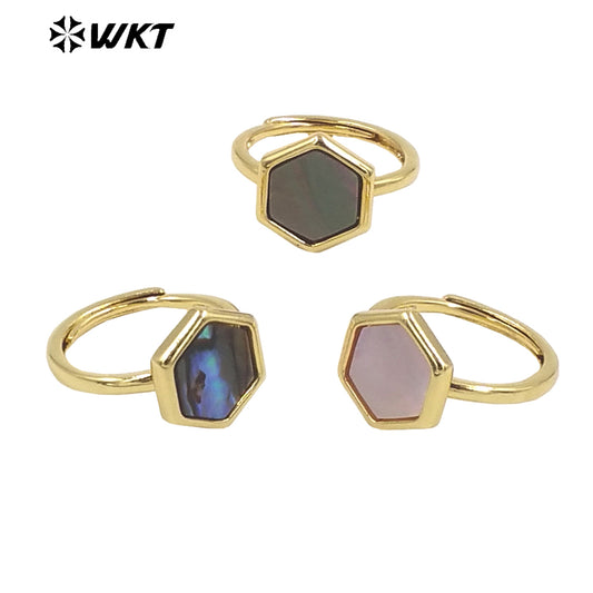 WT-MPR057 WKT Newest 18k Real Gold Plated Color Shell Jewelry Ring Trendy Gift for Women Natural Coral and Shell Ring