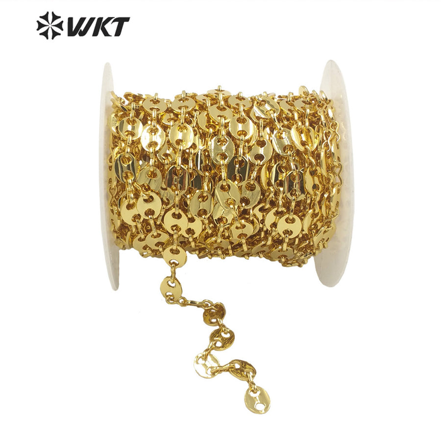 WT-BC158 New 18K Real Gold Plated Fashion Vehicle Style Big Necklace Chain Italy Designer Coffe Bean Brass Chain for Bracelet