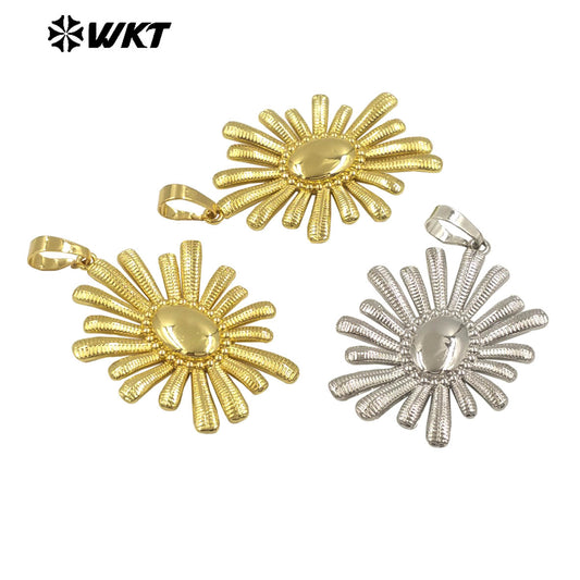 WT-P1995 Latest Vividly Flower Design Yellow Brass Fire Flames Pendant for Necklace or Earring Fine Crafts Accessory Making