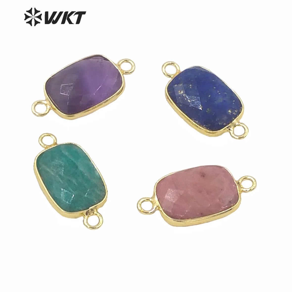 WT-C298 Wholesale Euorope Hot Sale Natural Faceted Stone Jewelry Connectors Populared Women Gold Bezel Stone Connectors